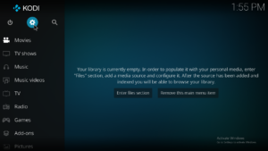 Open Kodi and click the Settings (gear icon)